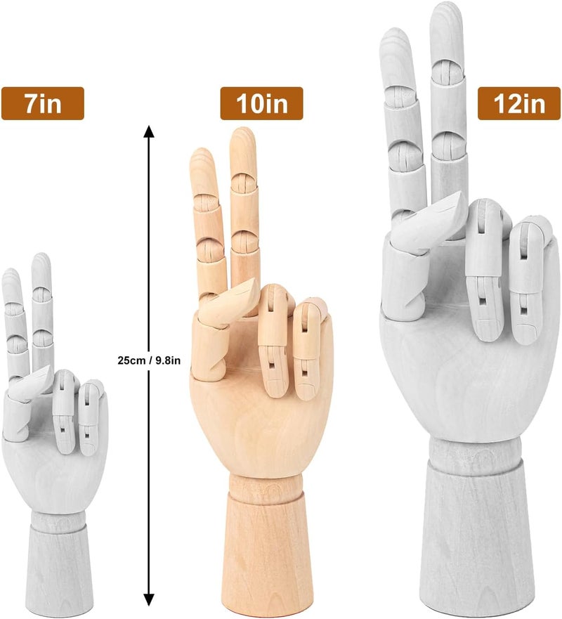 IHDYPPEW 4 Pack 10 Inch Wooden Hand Model, Flexible Left and Right Wood Art Mannequin Wooden Artist Hand Model, Wooden Manikin Hand for Sketching, Painting, Sample Display and Home Decor - Image 2